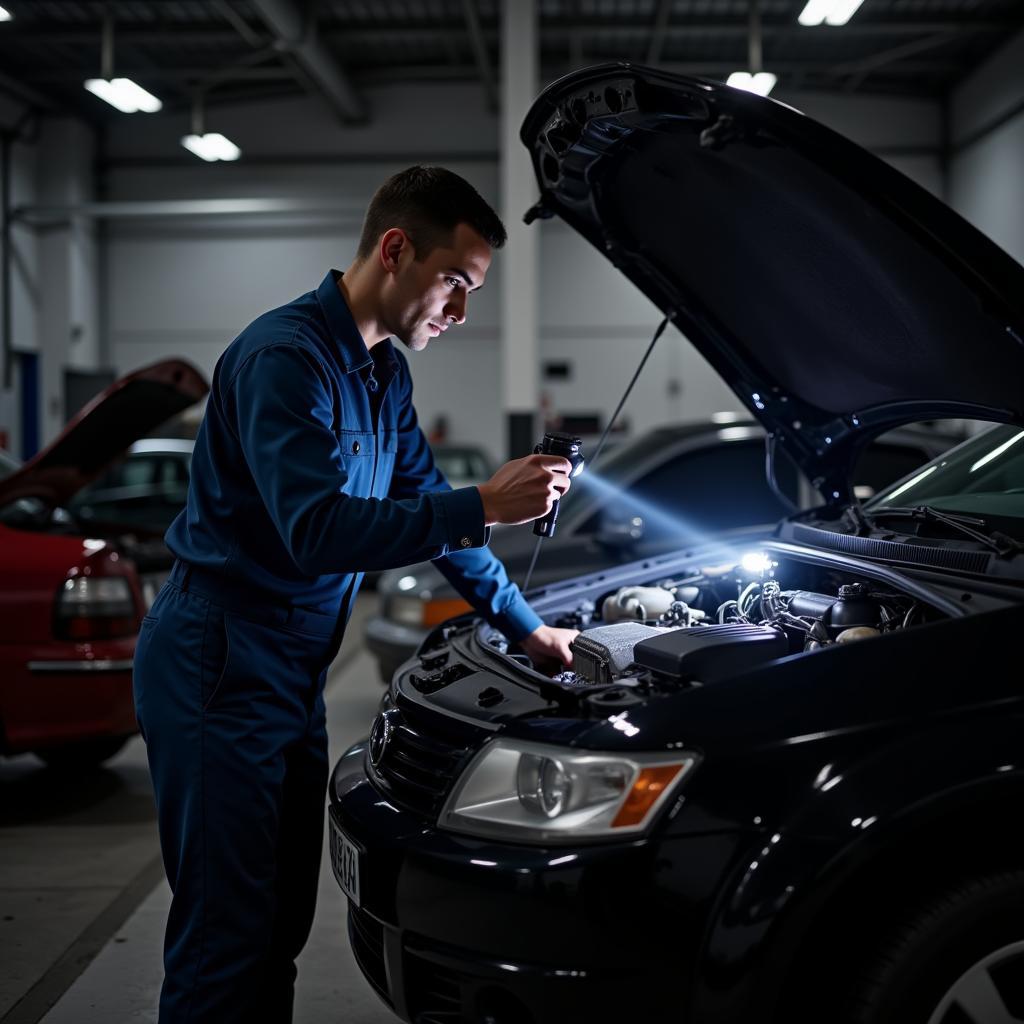 Mechanic Inspecting Car Engine