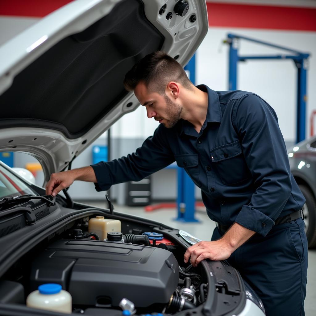 Mechanic Inspecting Car Engine