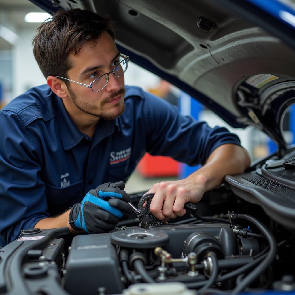 Mechanic Inspecting Car Engine