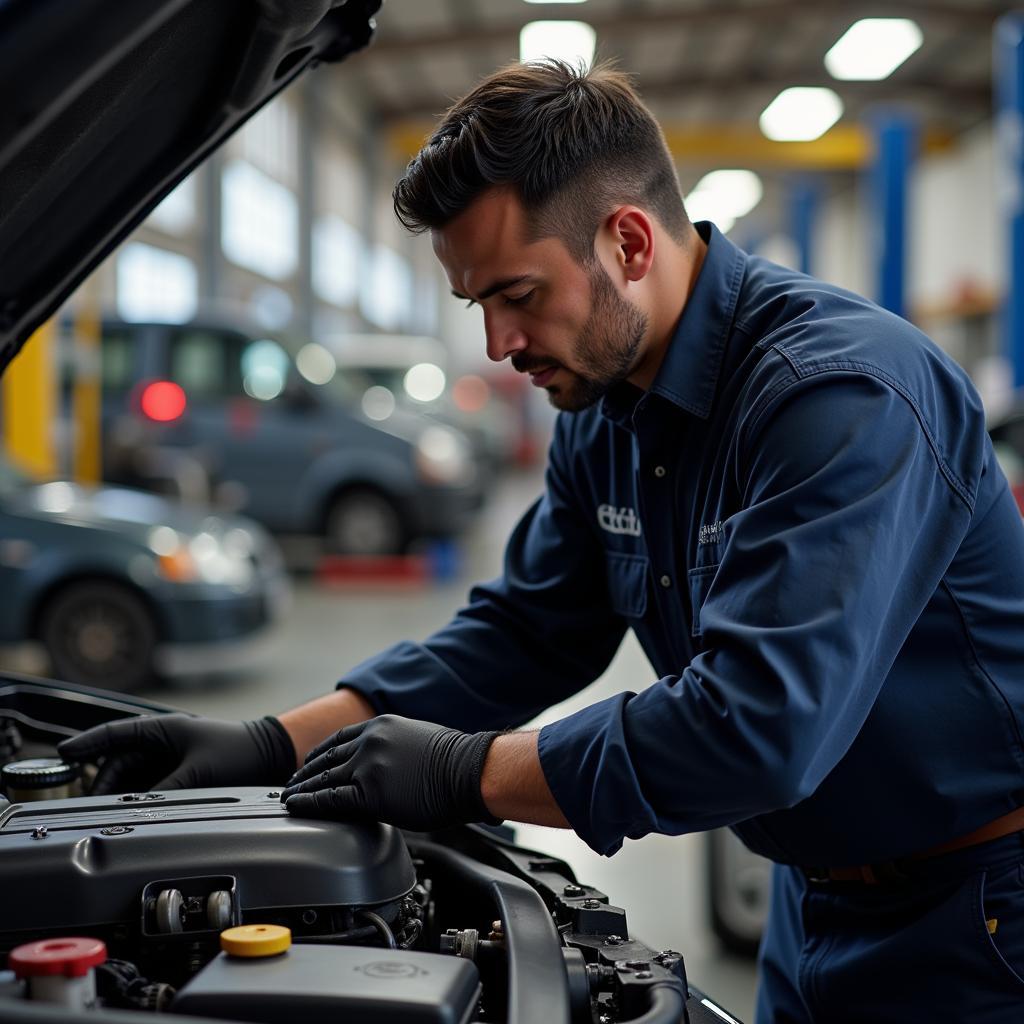 Mechanic Inspecting Car Engine