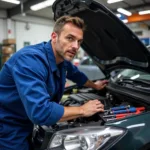 Mechanic Inspecting Car Engine