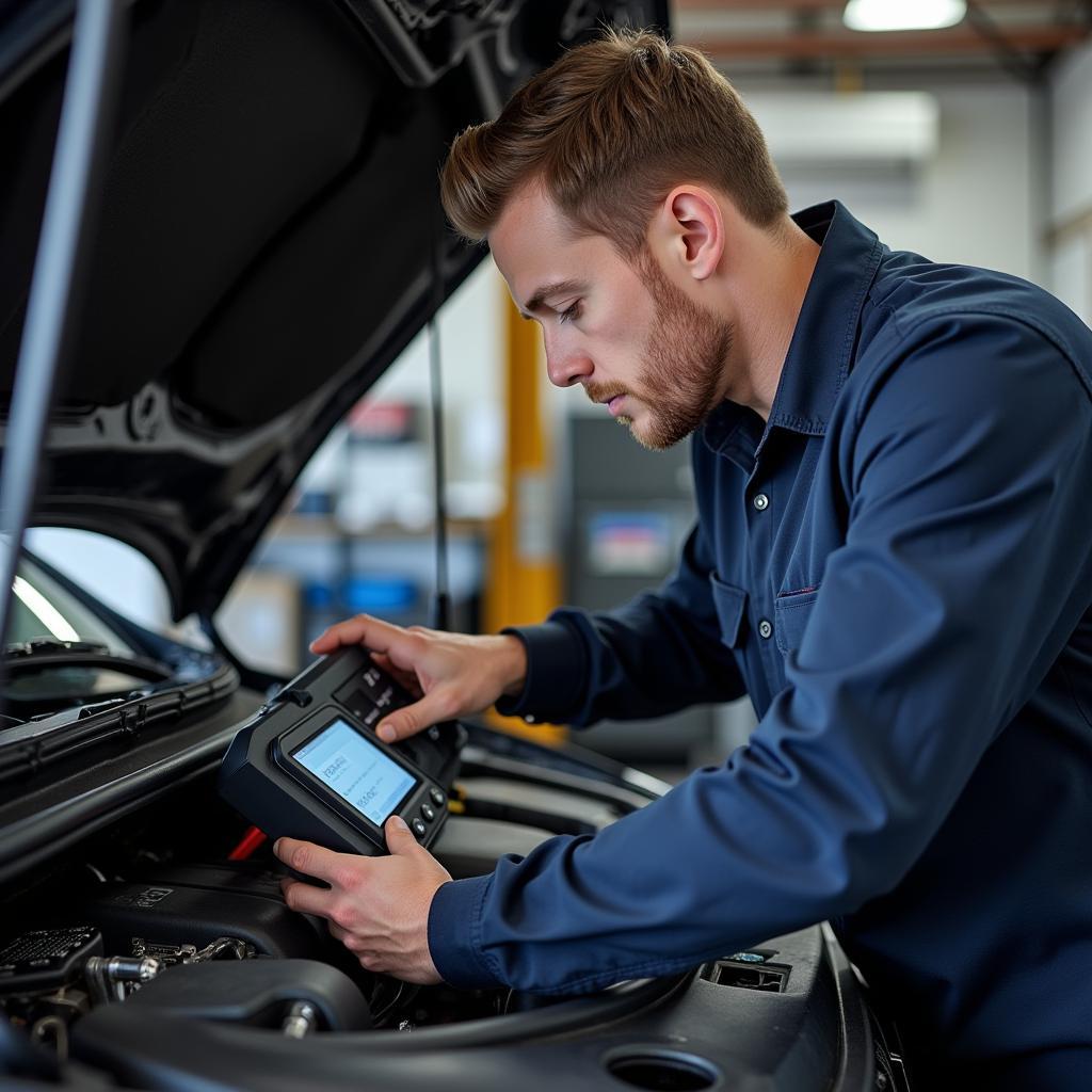 Mechanic Inspecting Car Engine