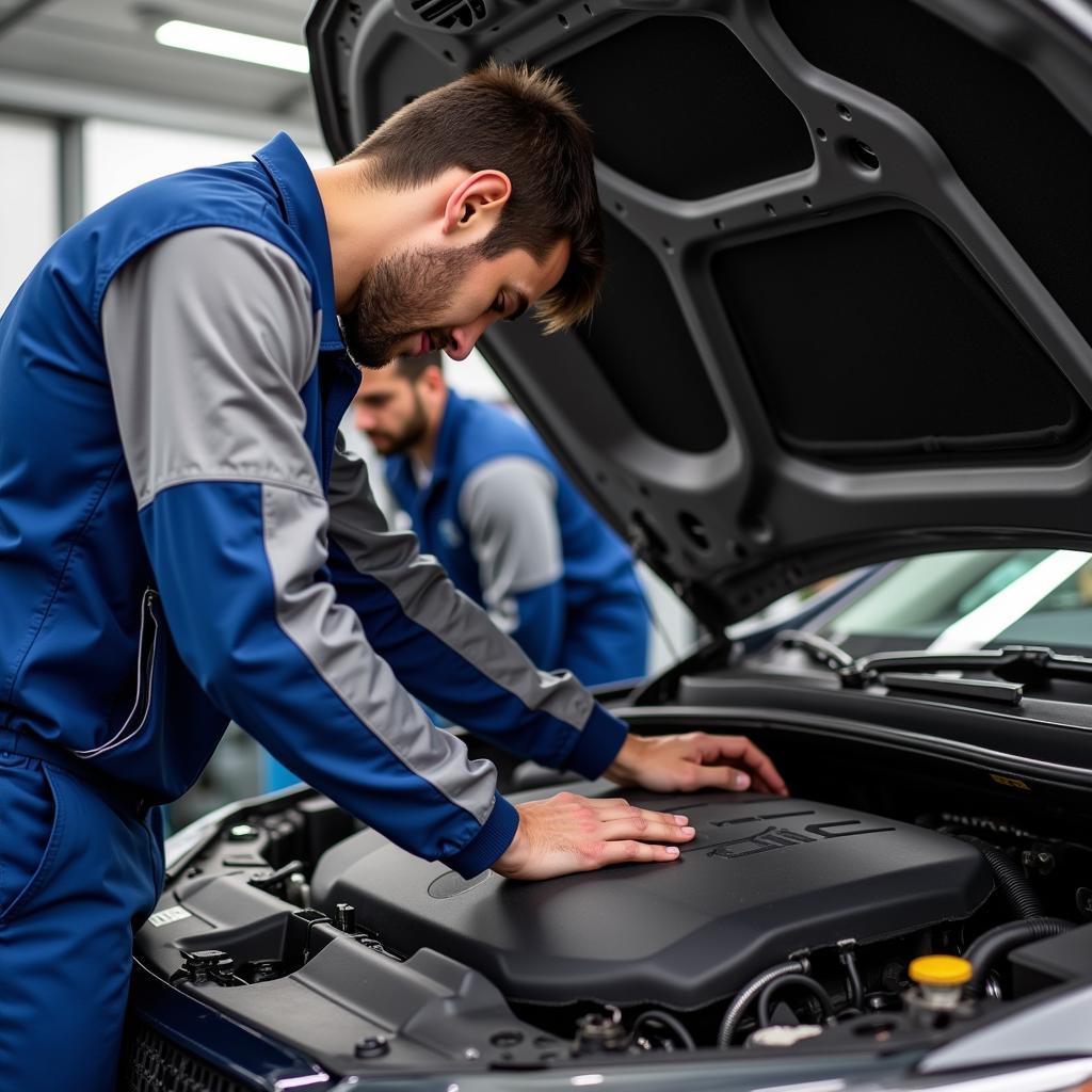 Mechanic Inspecting Car Engine