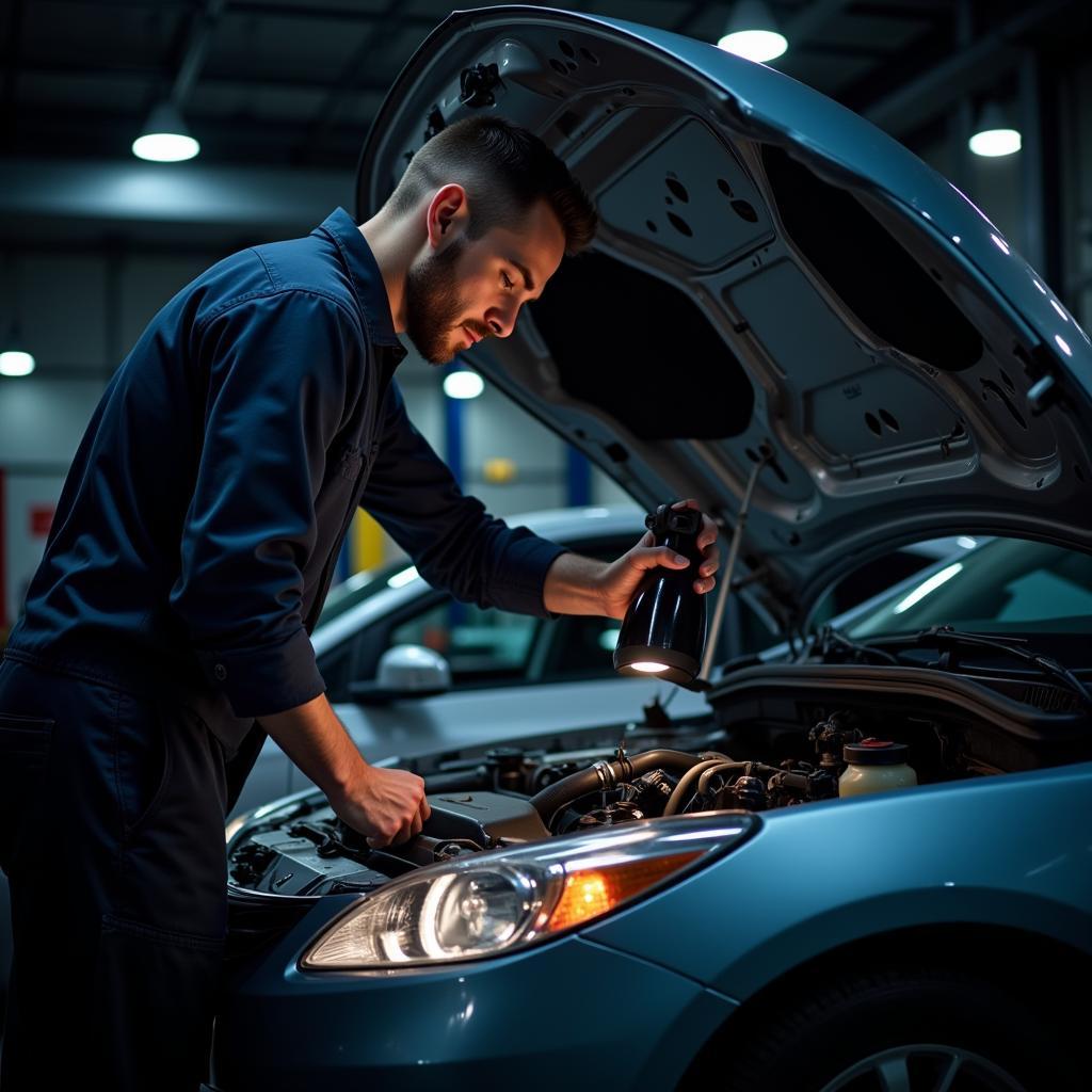 Mechanic Inspecting Car Engine