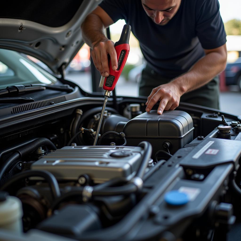 Mechanic Inspecting Car Engine