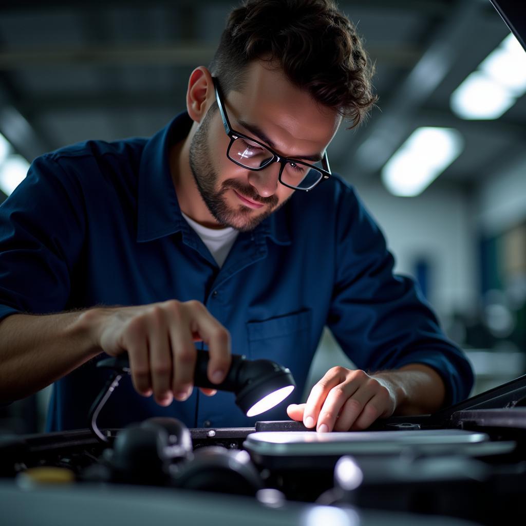 Mechanic inspecting car engine in Bellville