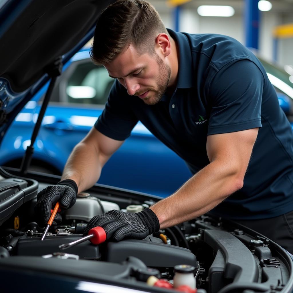 Mechanic Inspecting Car Engine