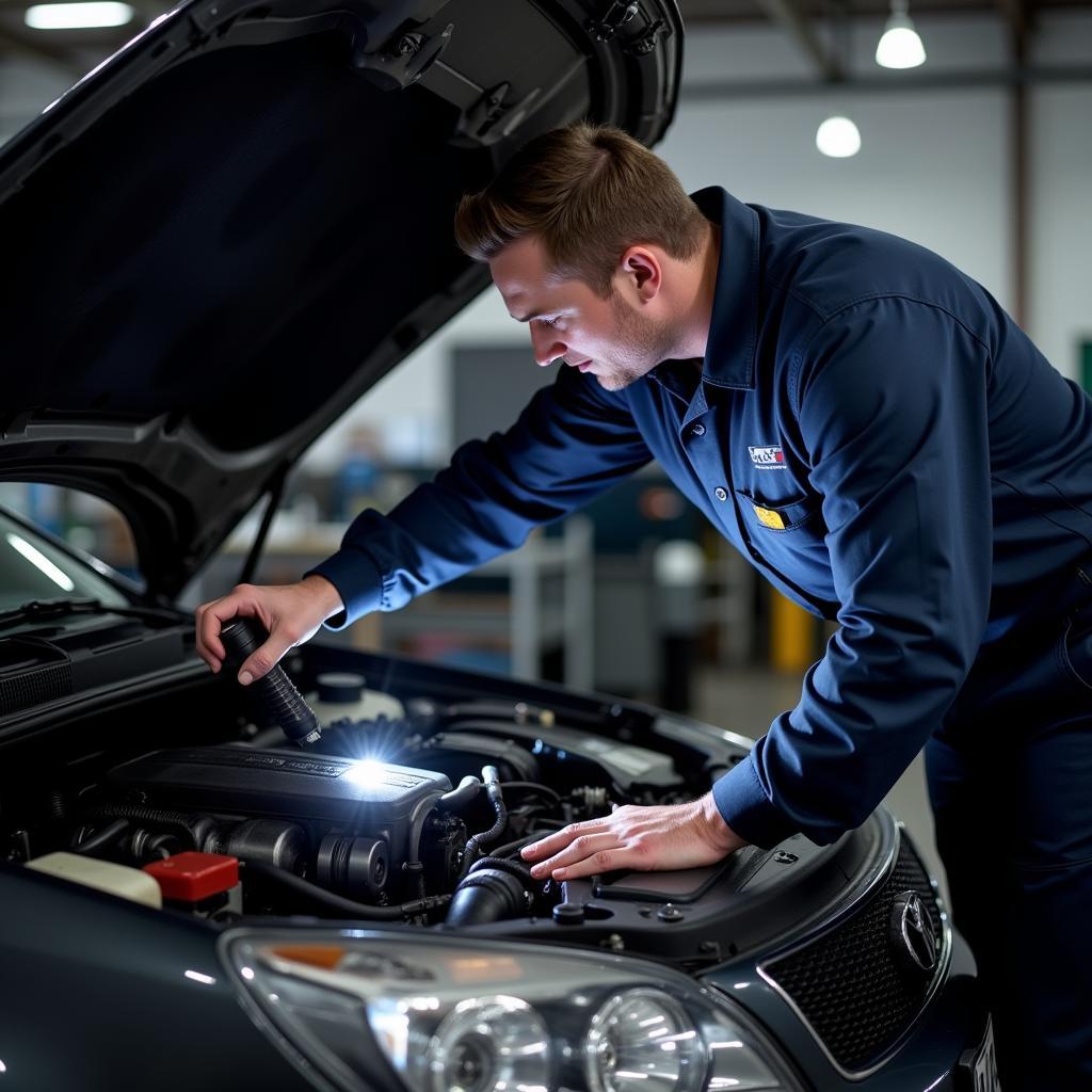 Mechanic Inspecting Car Engine