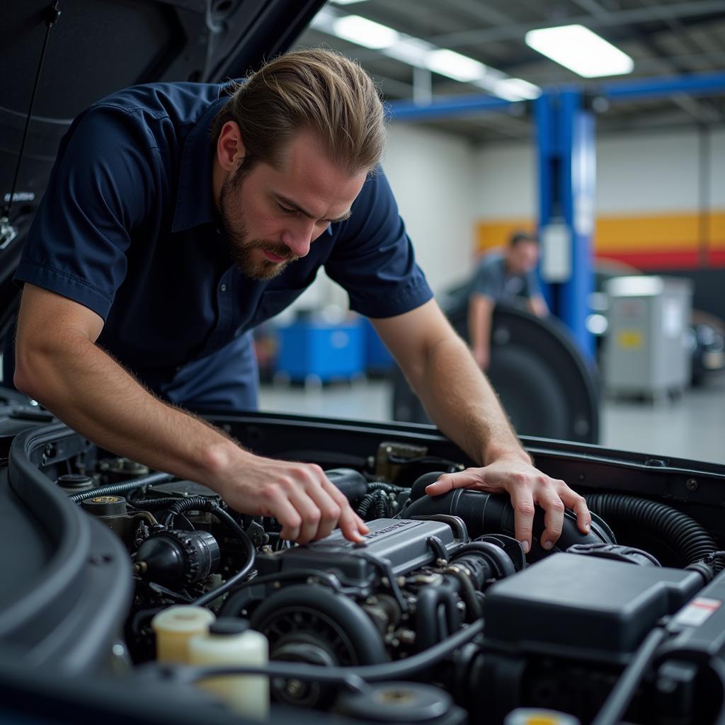 Mechanic Inspecting Car Engine