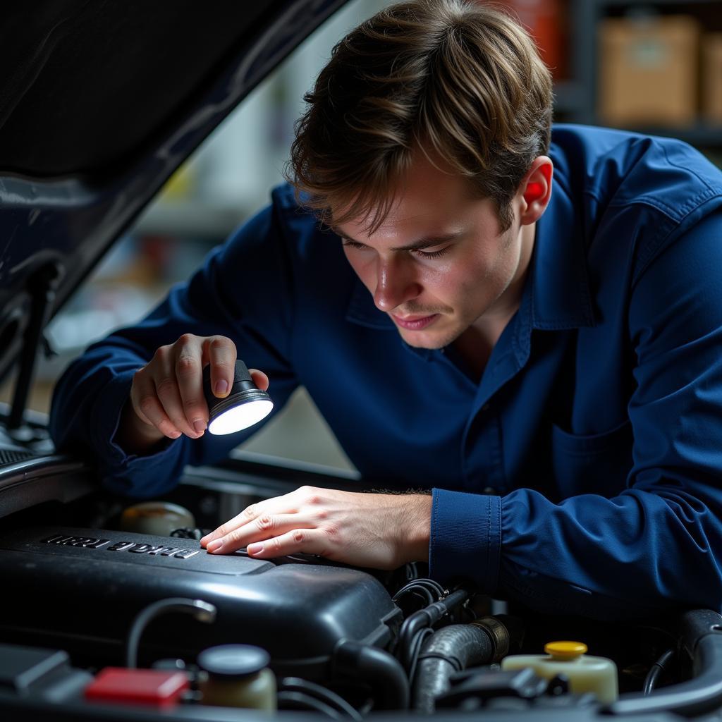 Mechanic Inspecting Car Engine