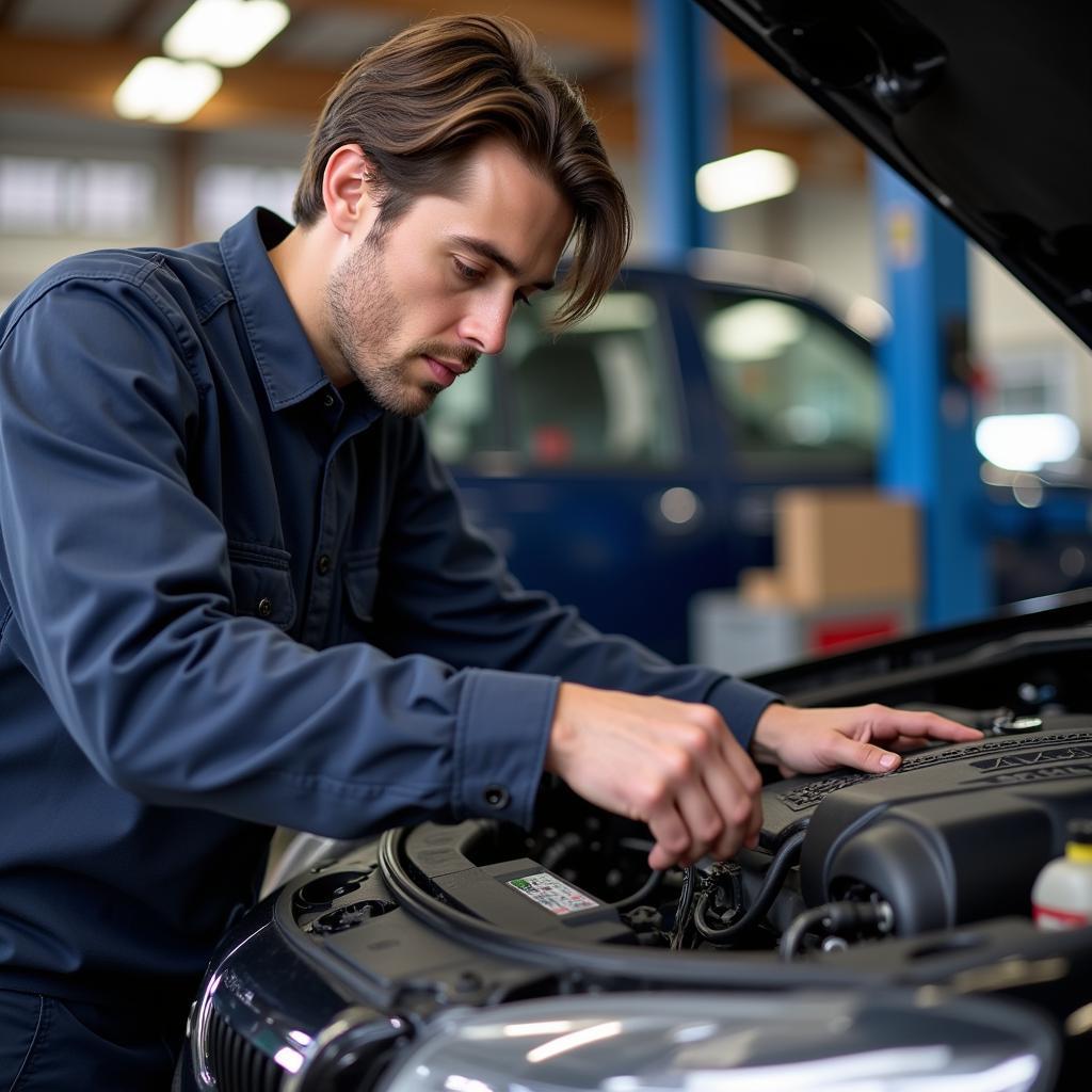 ASE certified mechanic inspecting car engine in Clifton