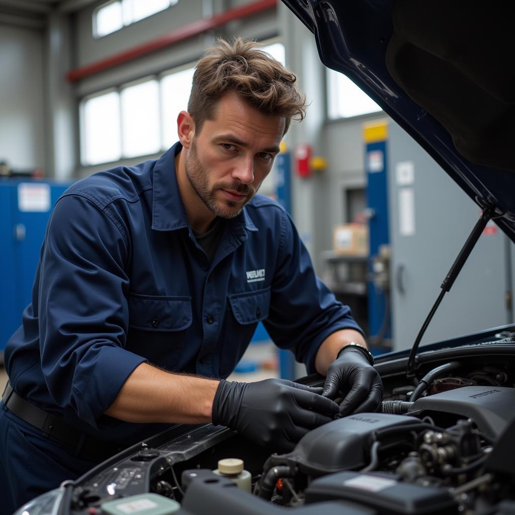 Mechanic Inspecting Car Engine