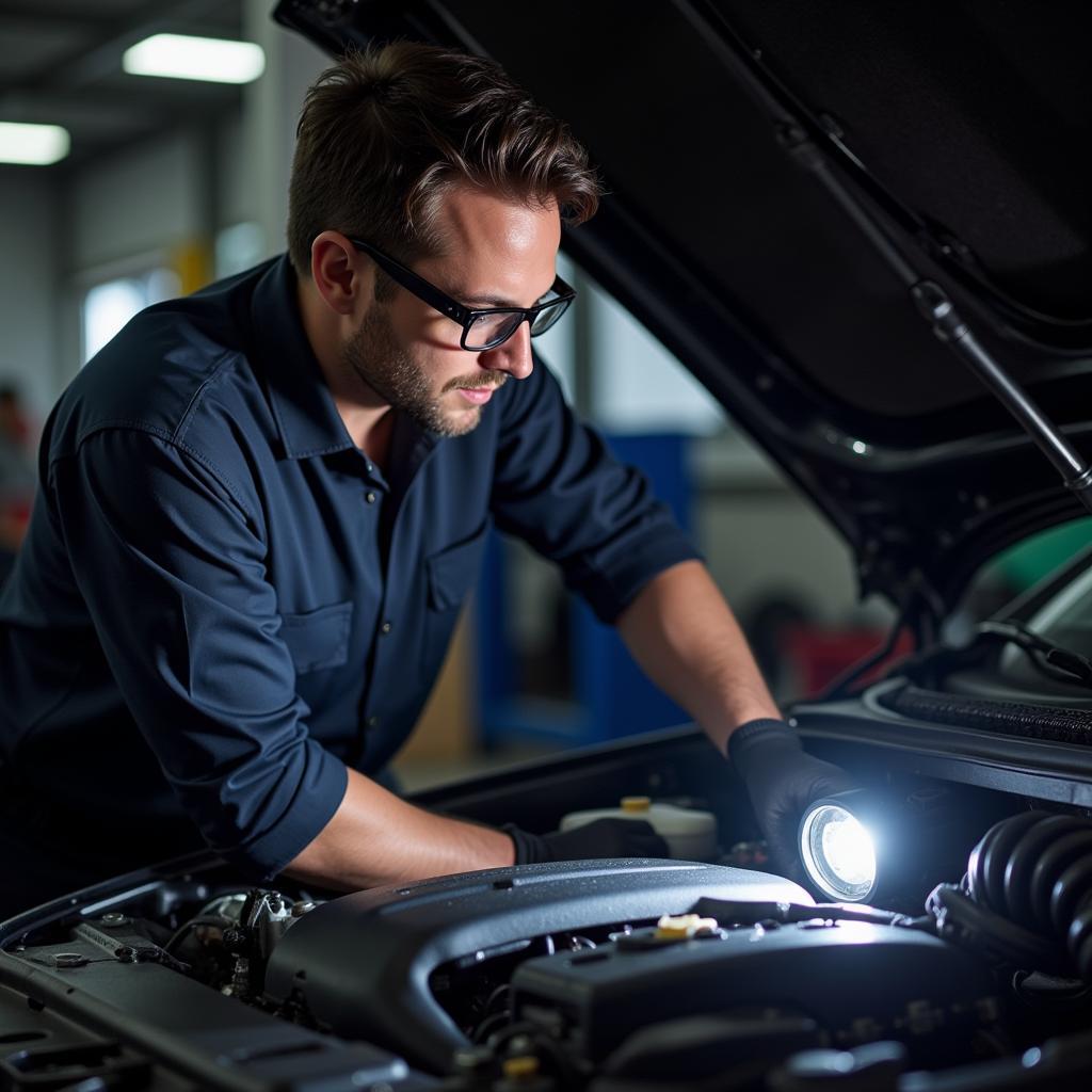 Mechanic Inspecting Car Engine