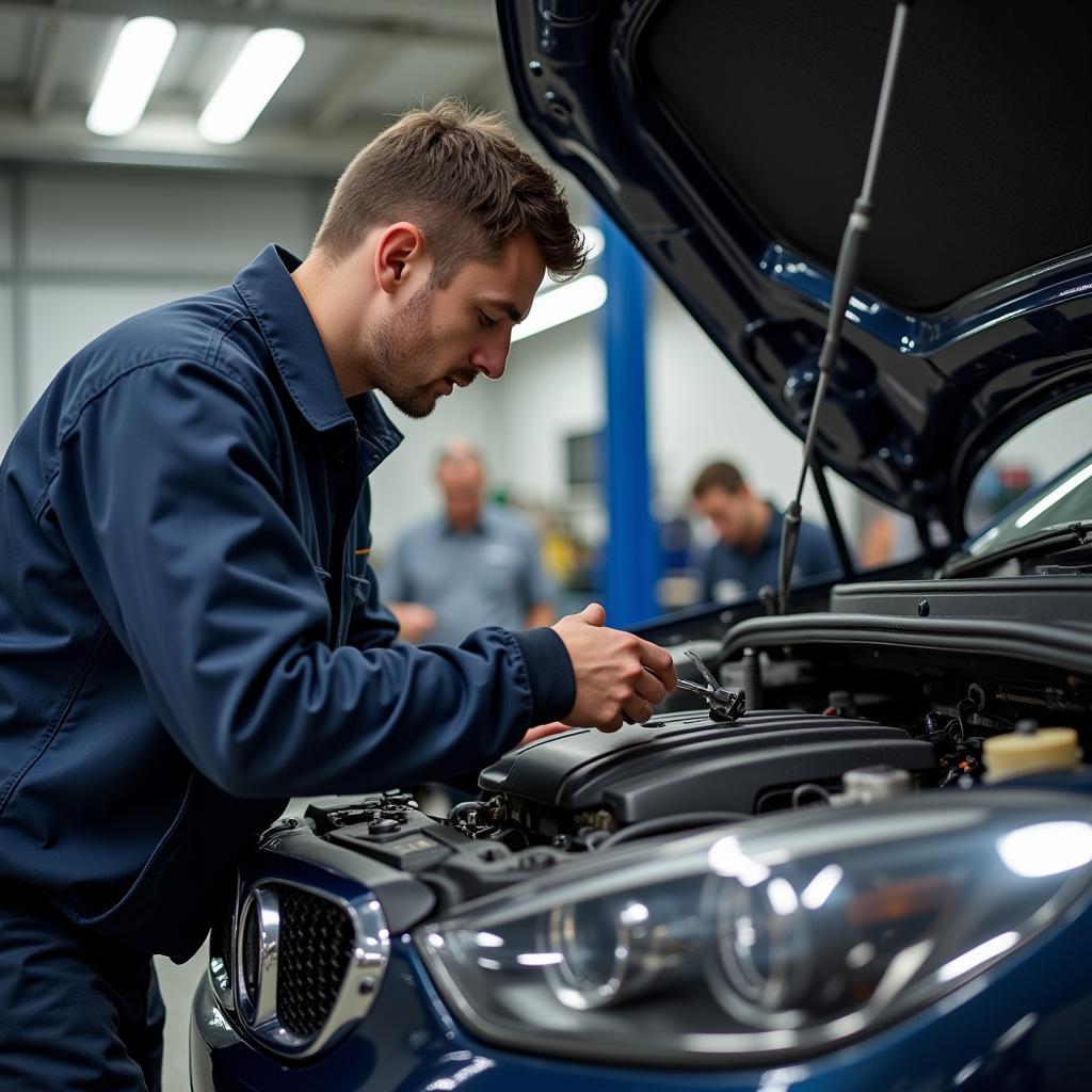 Mechanic Inspecting Car Engine