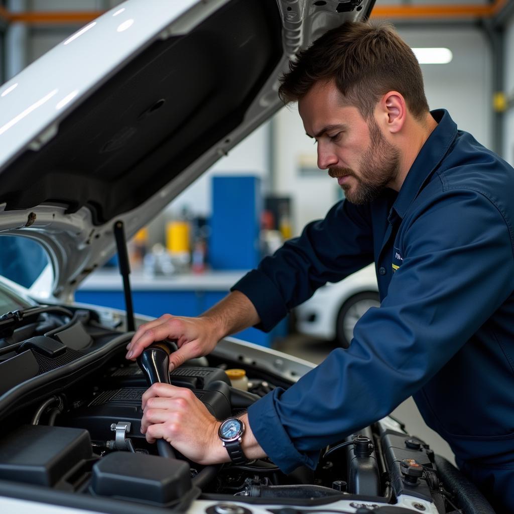 Mechanic inspecting a car engine