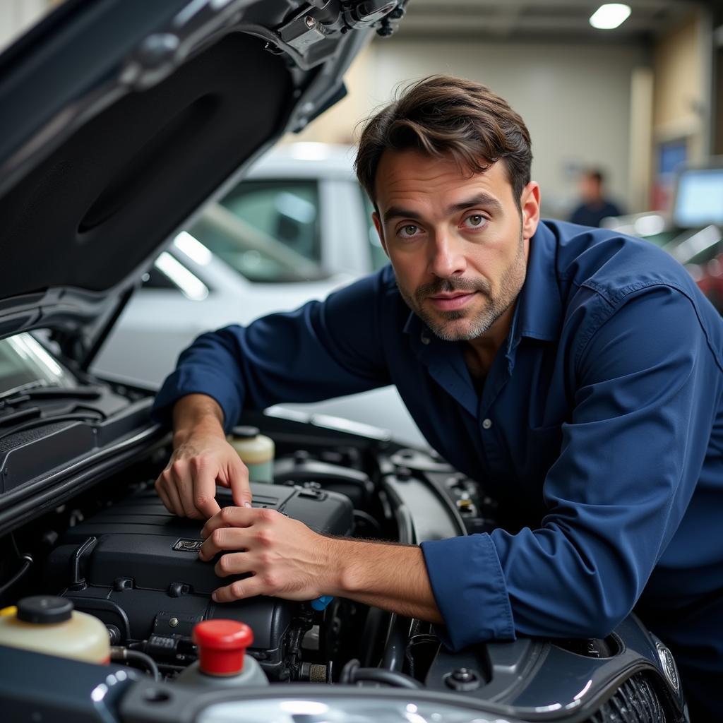 Mechanic Inspecting Car Engine