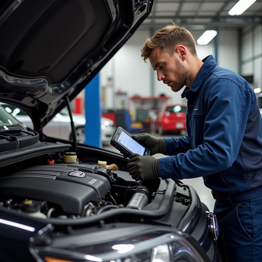 Mechanic Inspecting Car Engine