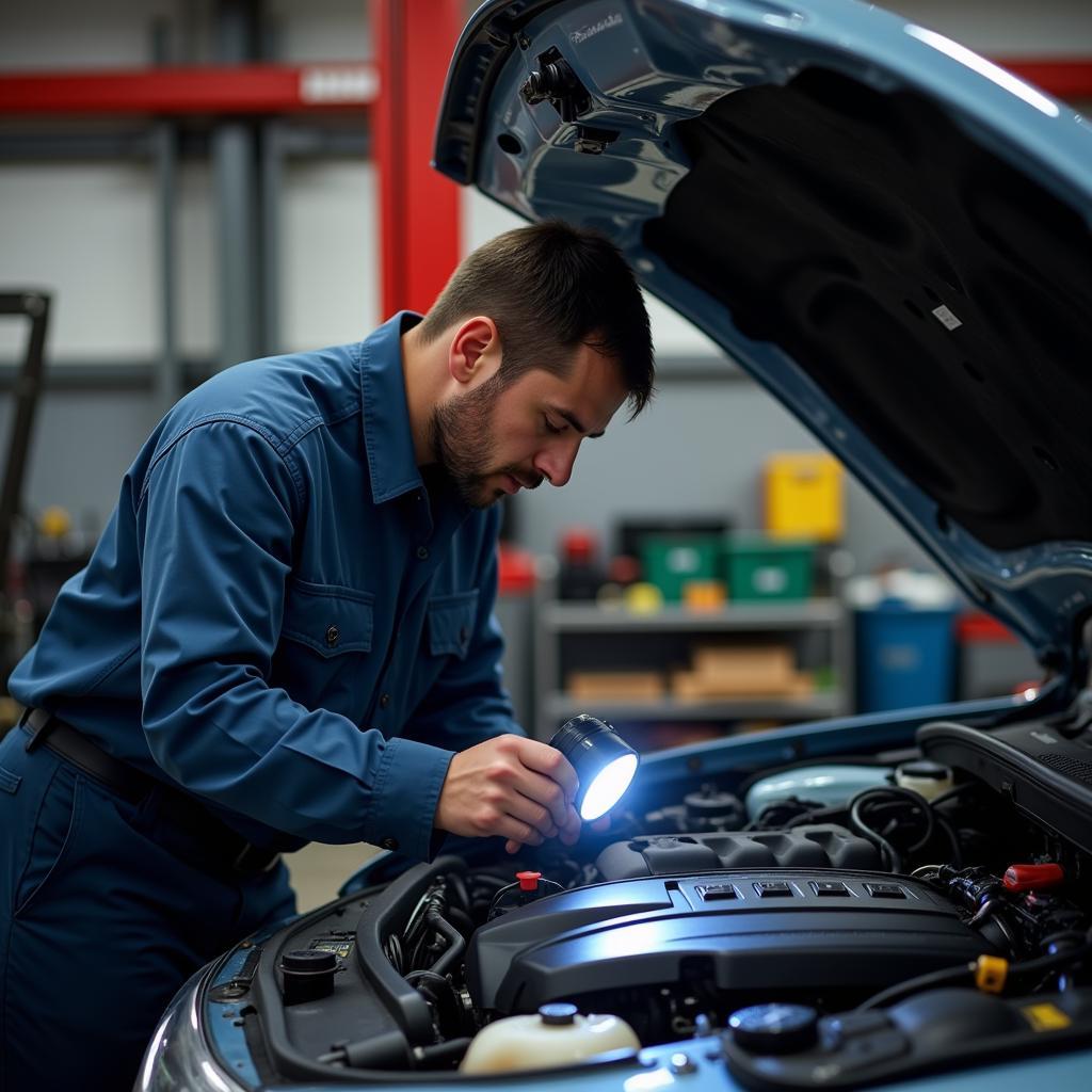 Mechanic Inspecting Car Engine