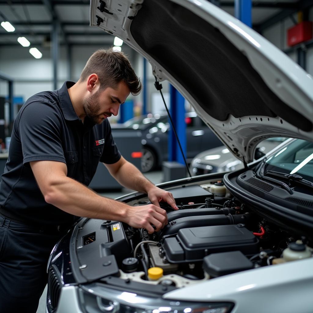 Mechanic Inspecting Car Engine