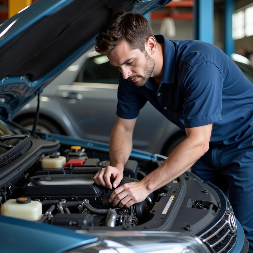 Mechanic Inspecting Car Engine