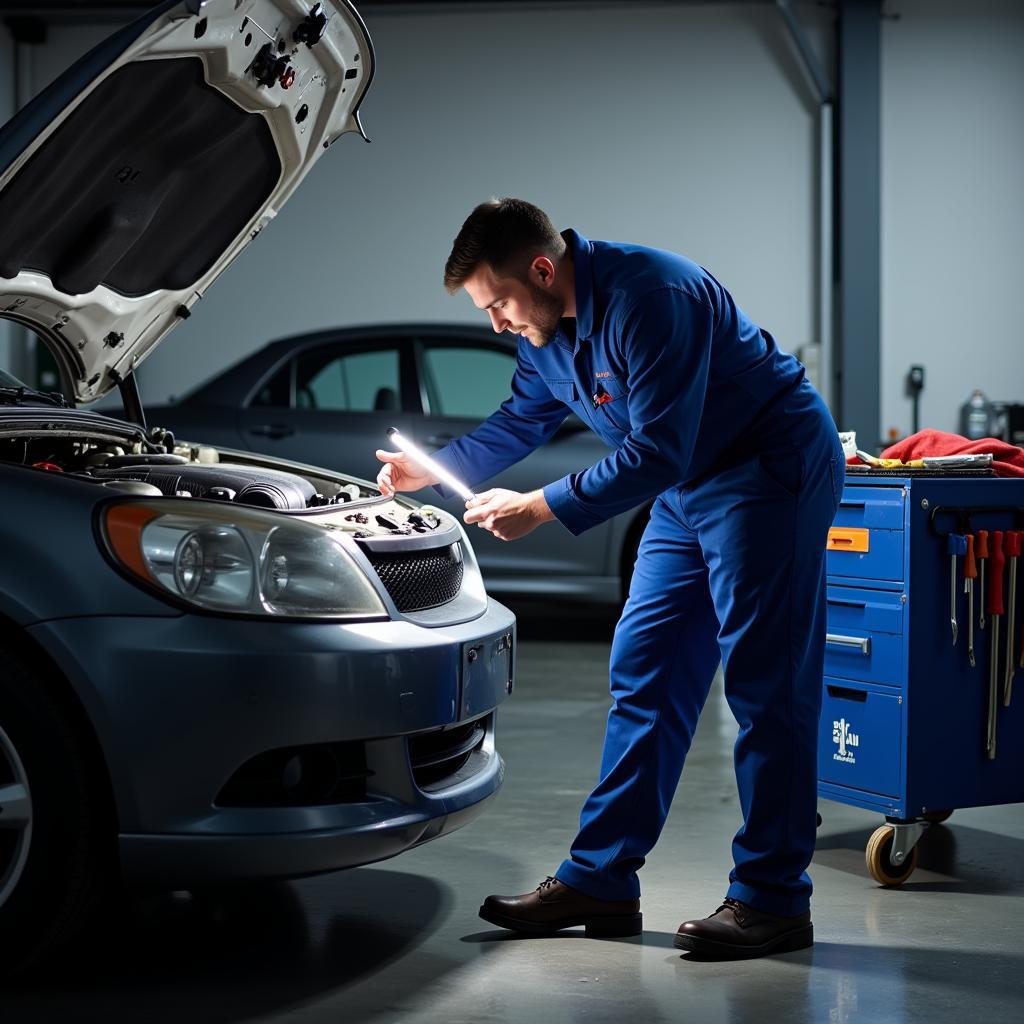 Mechanic Inspecting Car Engine