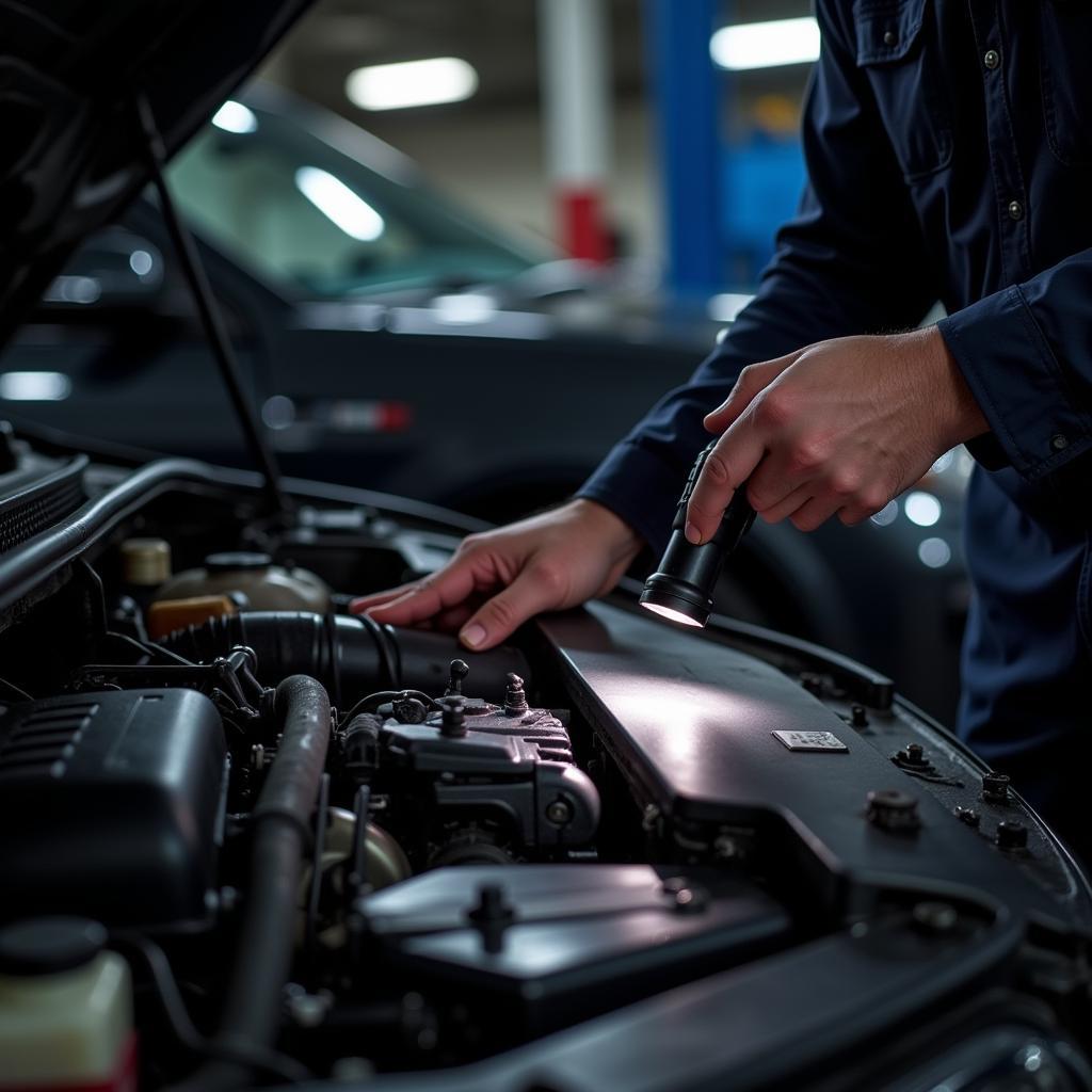 Mechanic inspecting a car engine