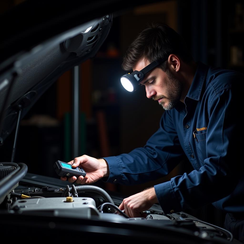 Mechanic Inspecting Car Engine