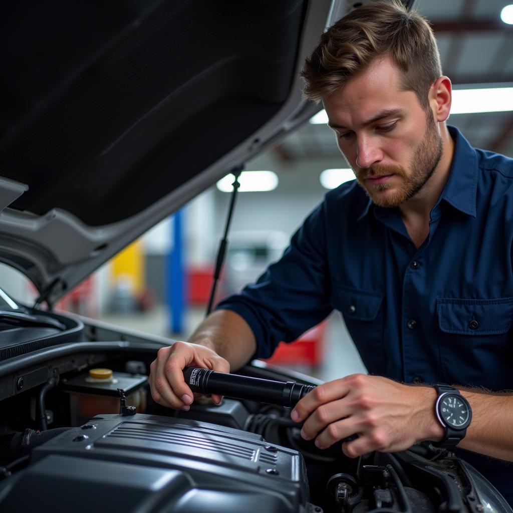 Mechanic Inspecting Car Engine