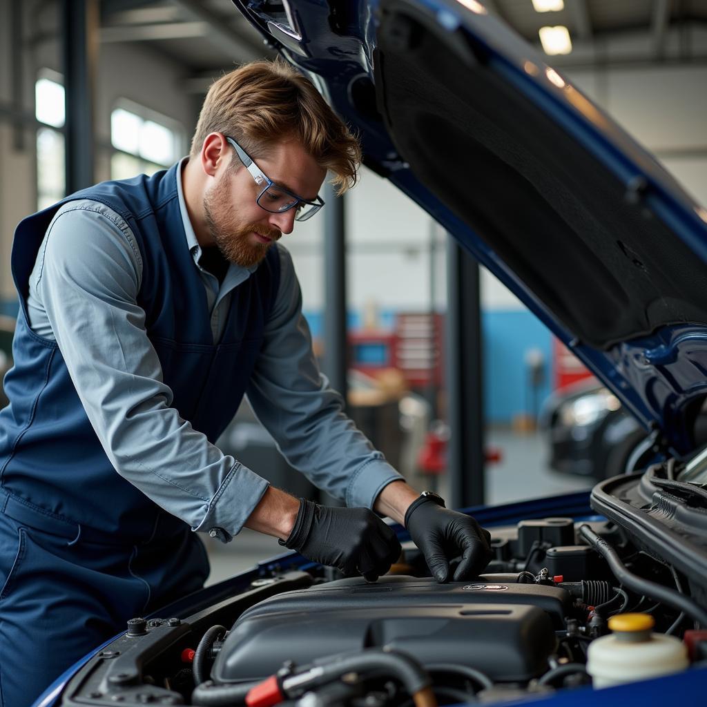 Mechanic Inspecting Car Engine