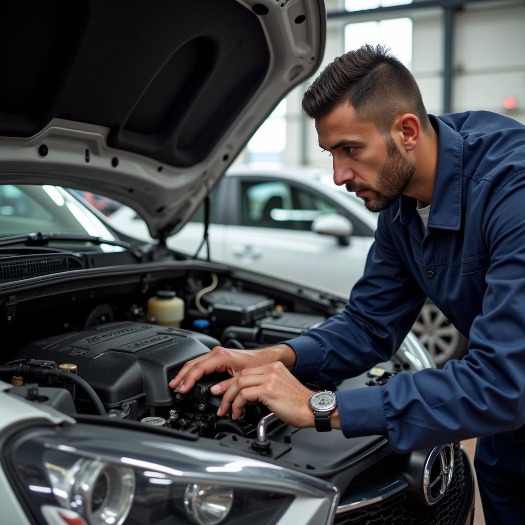 Mechanic Inspecting Car Engine