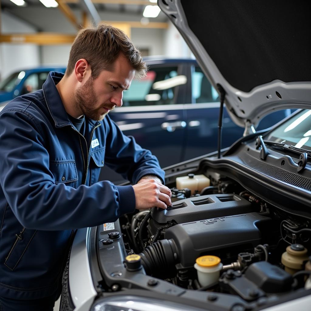 Mechanic Inspecting Car Engine