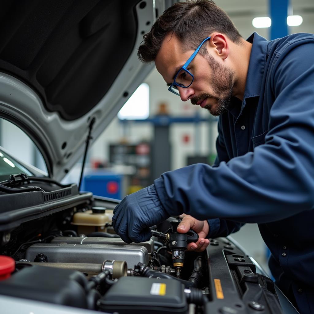 Mechanic Inspecting Car Engine