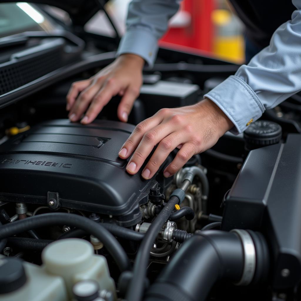 Mechanic Inspecting Car Engine