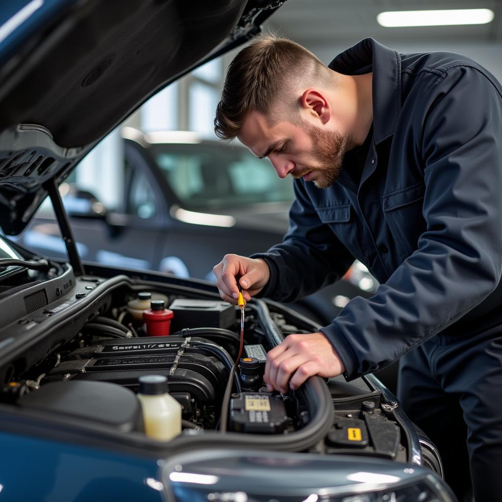 Mechanic Inspecting Car Engine