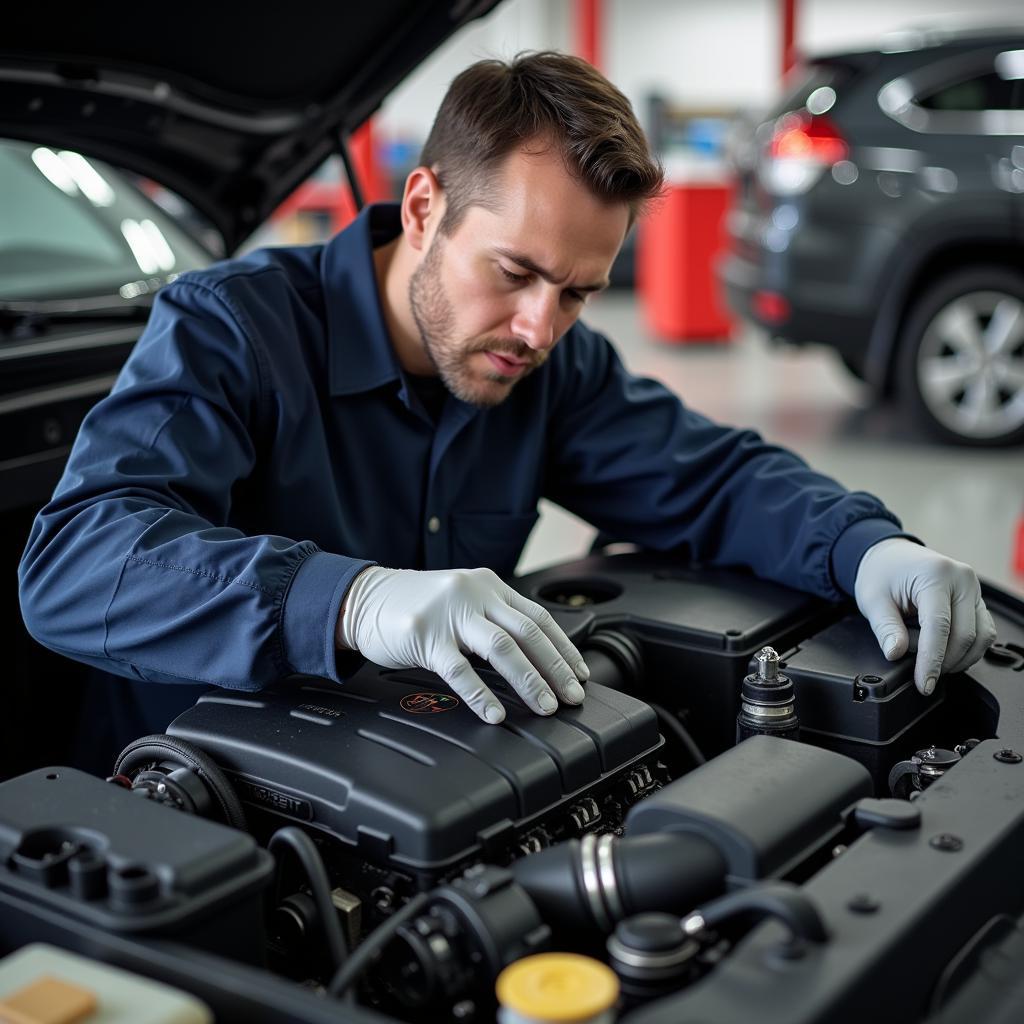 Mechanic Inspecting Car Engine