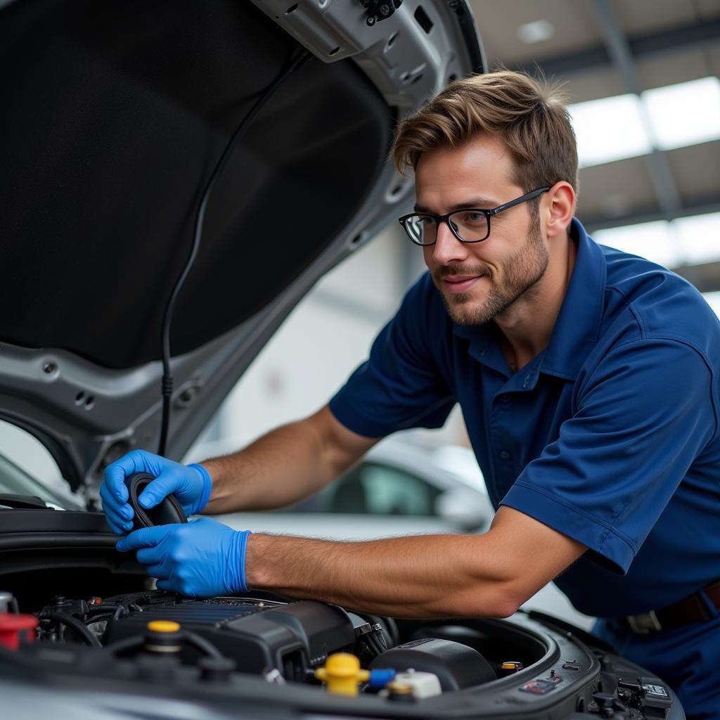 Mechanic Inspecting Car Engine