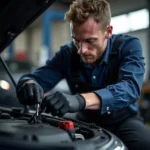 Mechanic Inspecting Car Engine in Dunfermline Garage