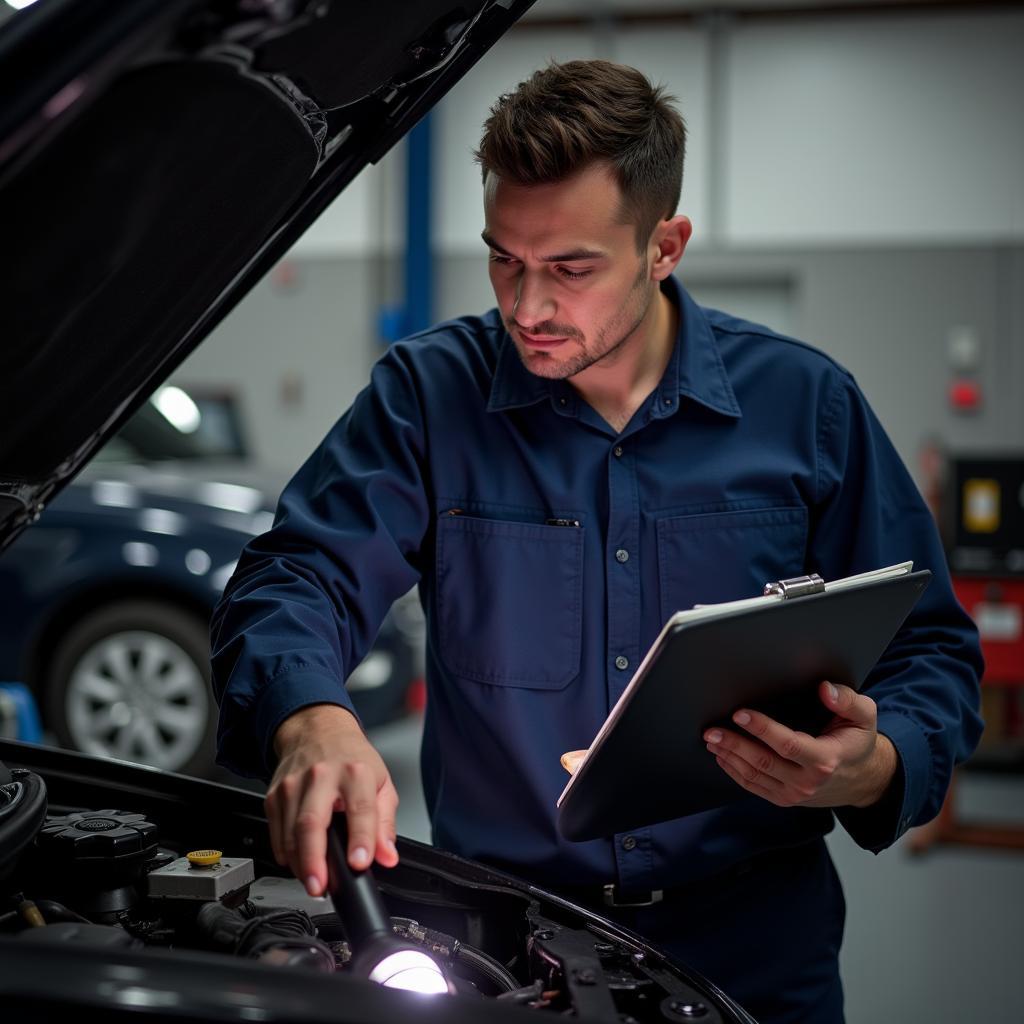 Mechanic Inspecting Car in Huddersfield