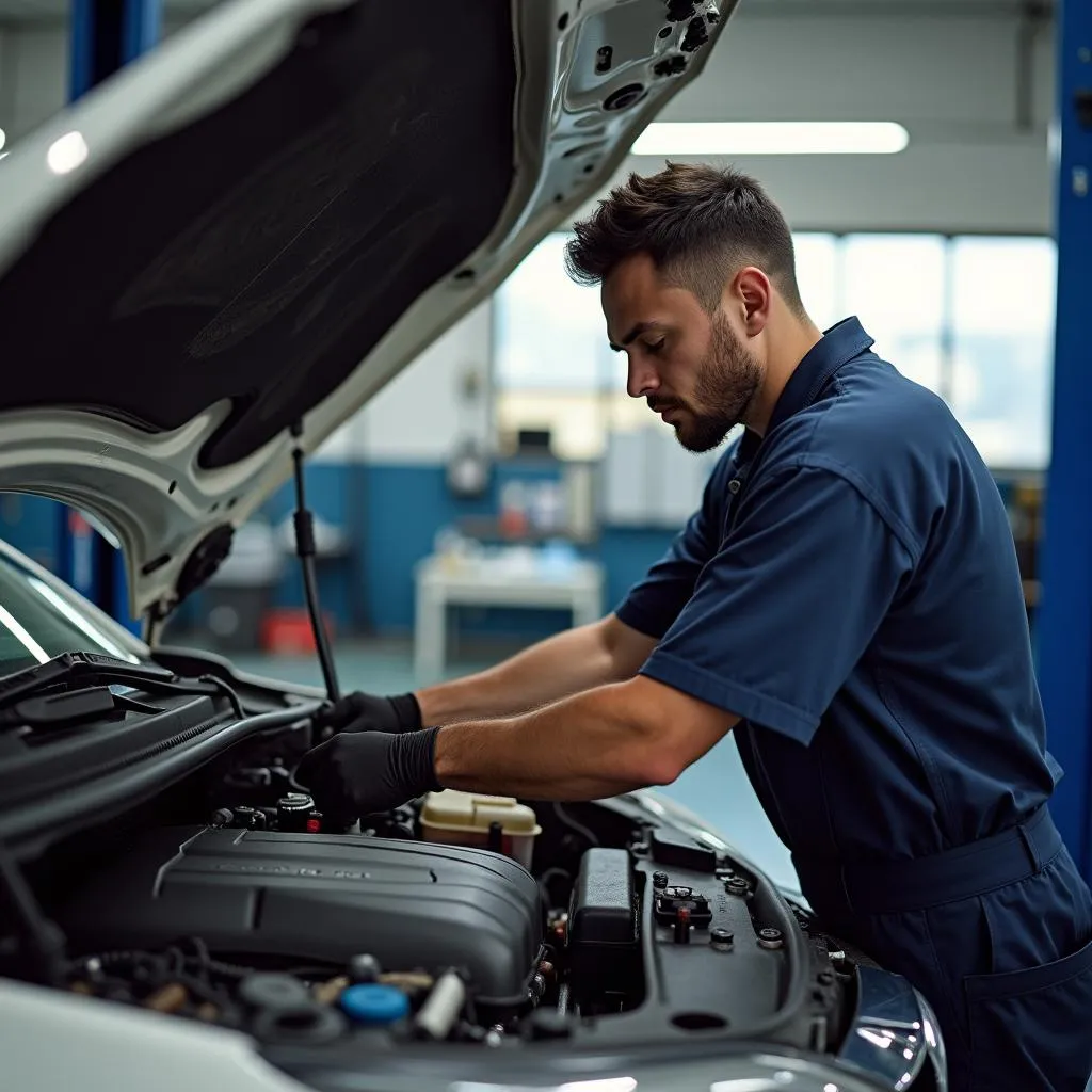 Experienced mechanic inspecting a car in New Orleans