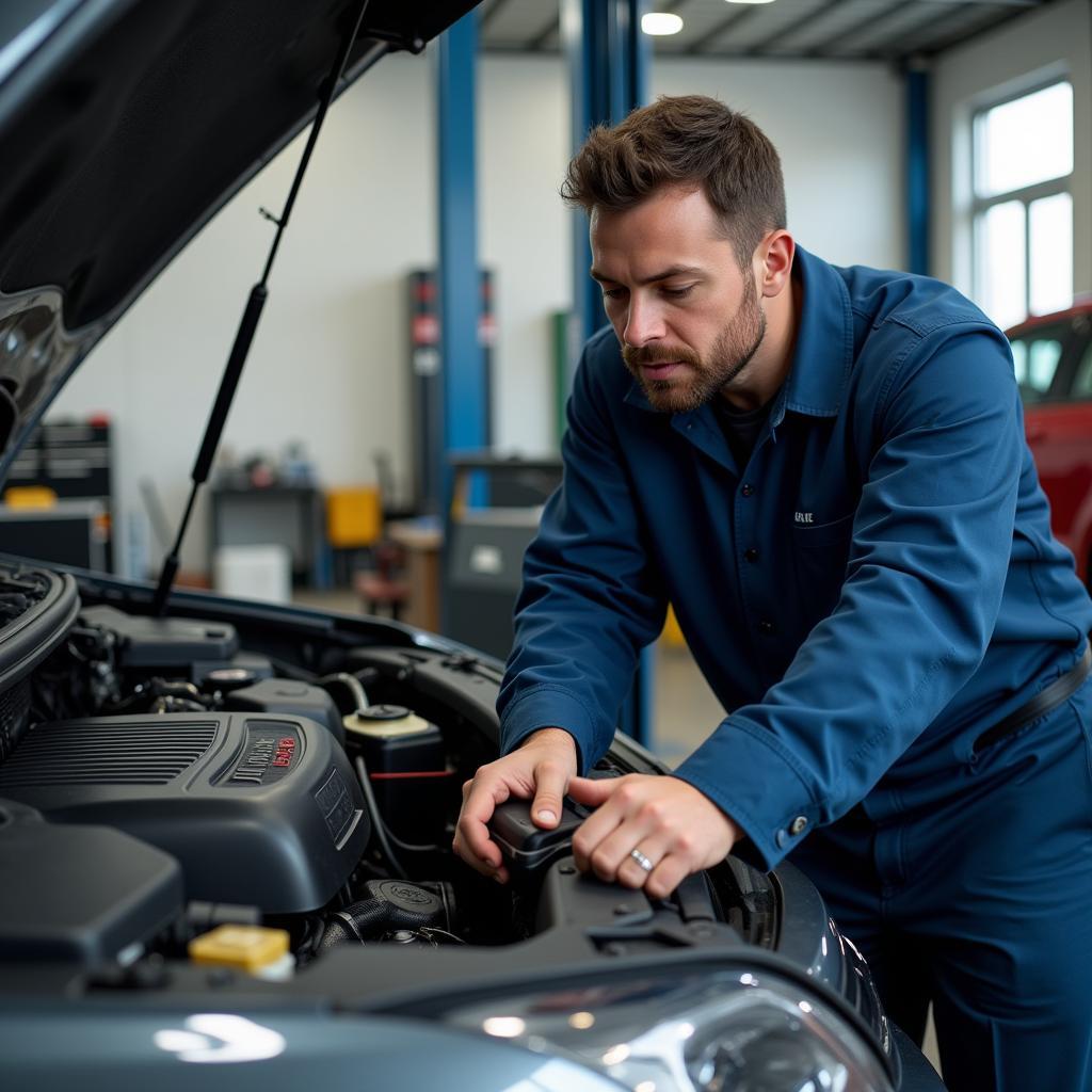 Mechanic inspecting a car in Reykjavik