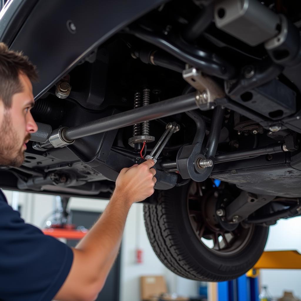 Mechanic Inspecting Car Undercarriage