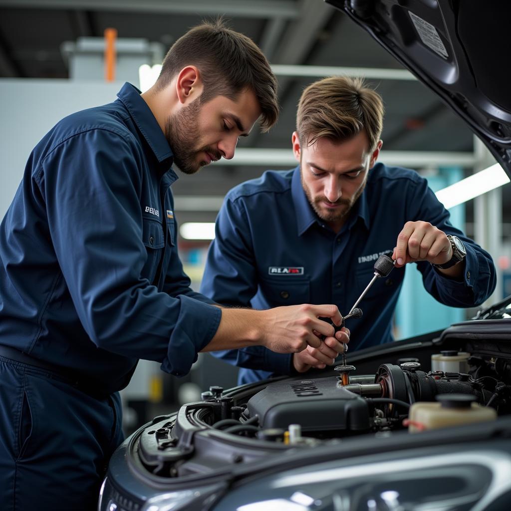 Mechanic Inspecting Engine