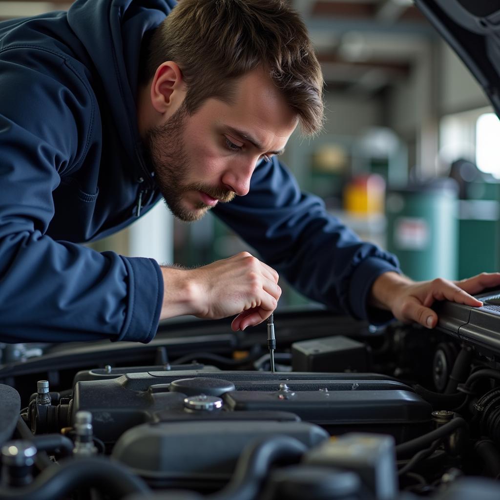 Mechanic Inspecting Car Engine