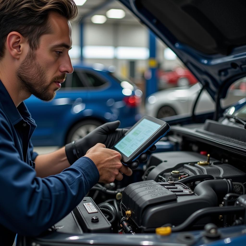 Mechanic Inspecting Car Engine