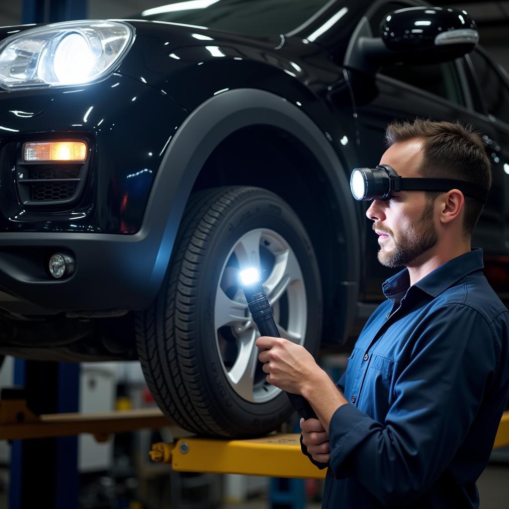 Mechanic Performing Engine Inspection