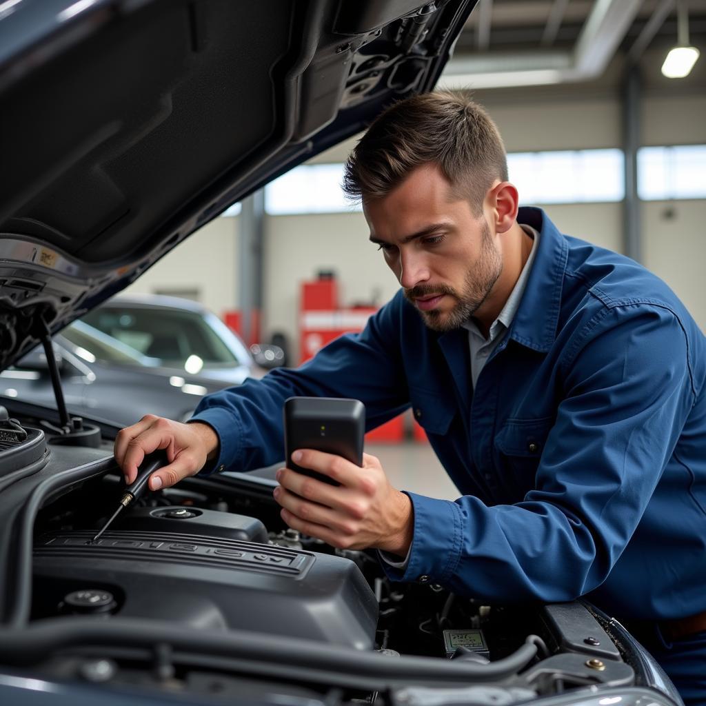 Mechanic Inspecting Car Engine