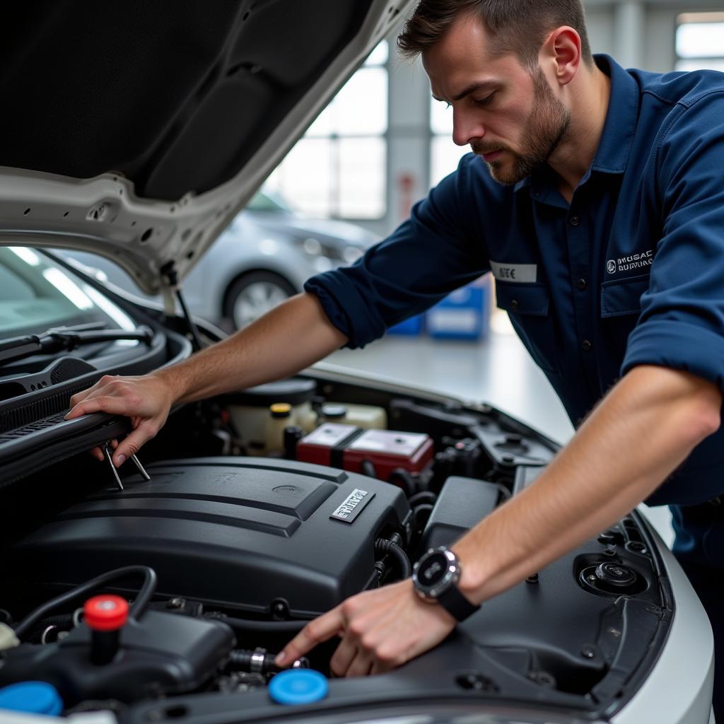 Mechanic Inspecting Car Engine