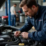 Mechanic Inspecting Car Engine