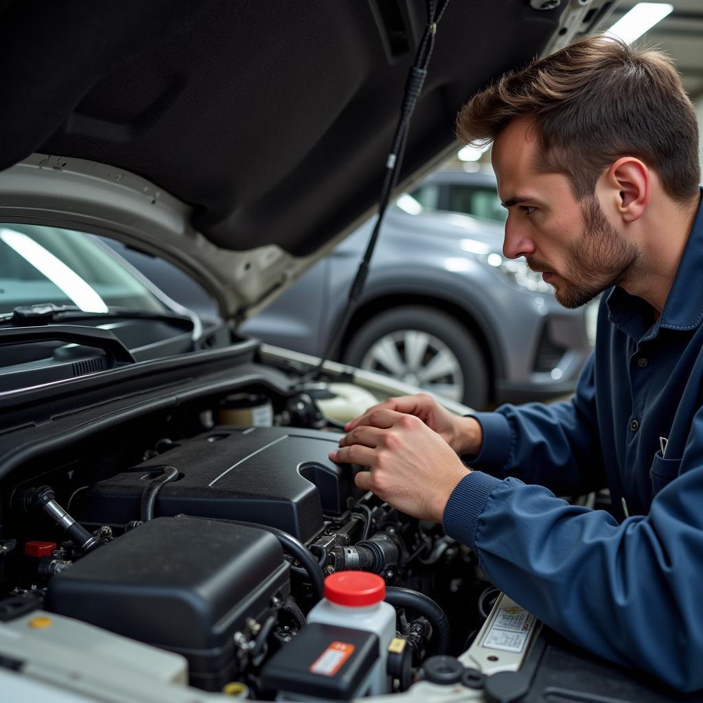 Mechanic Inspecting Engine