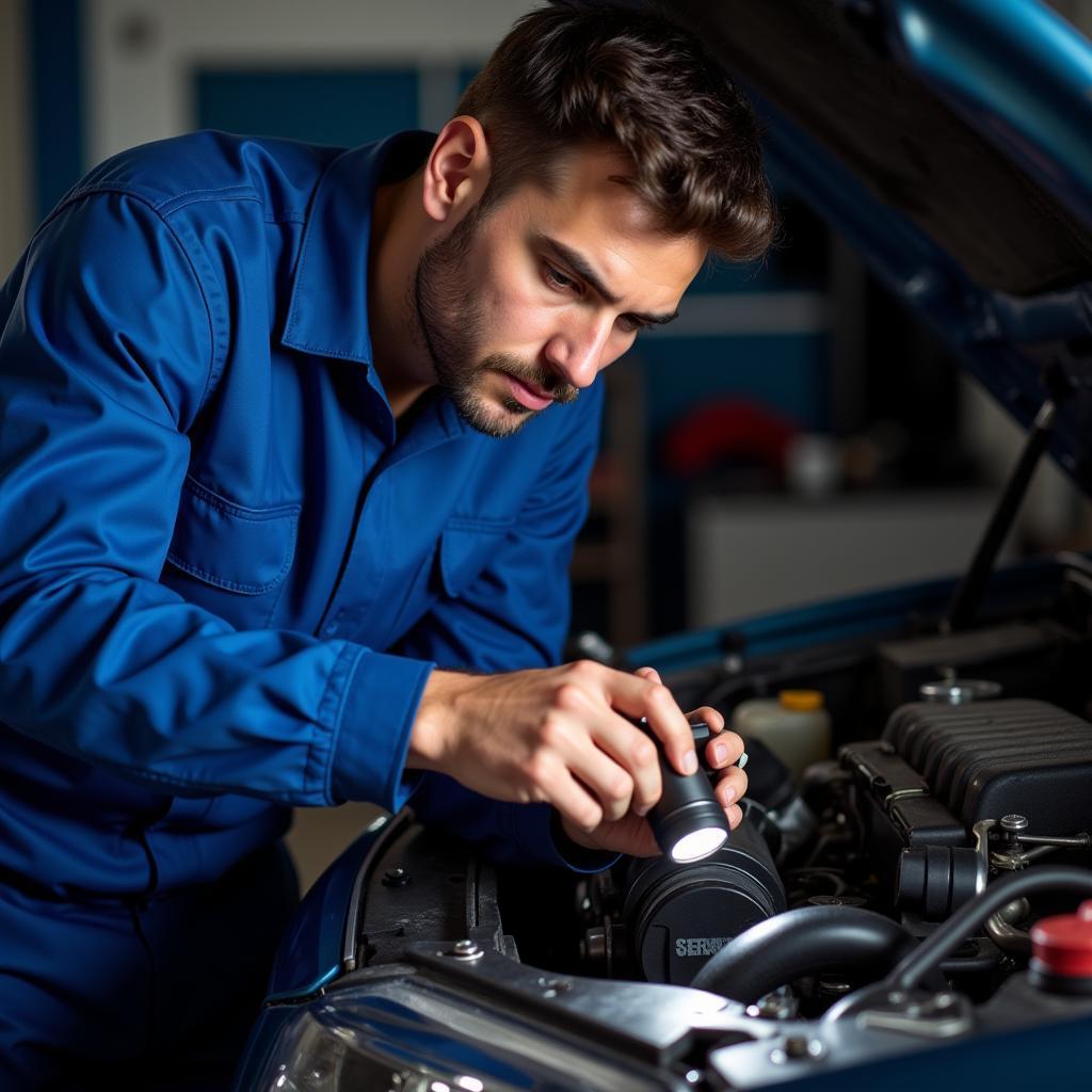 Mechanic Inspecting Engine